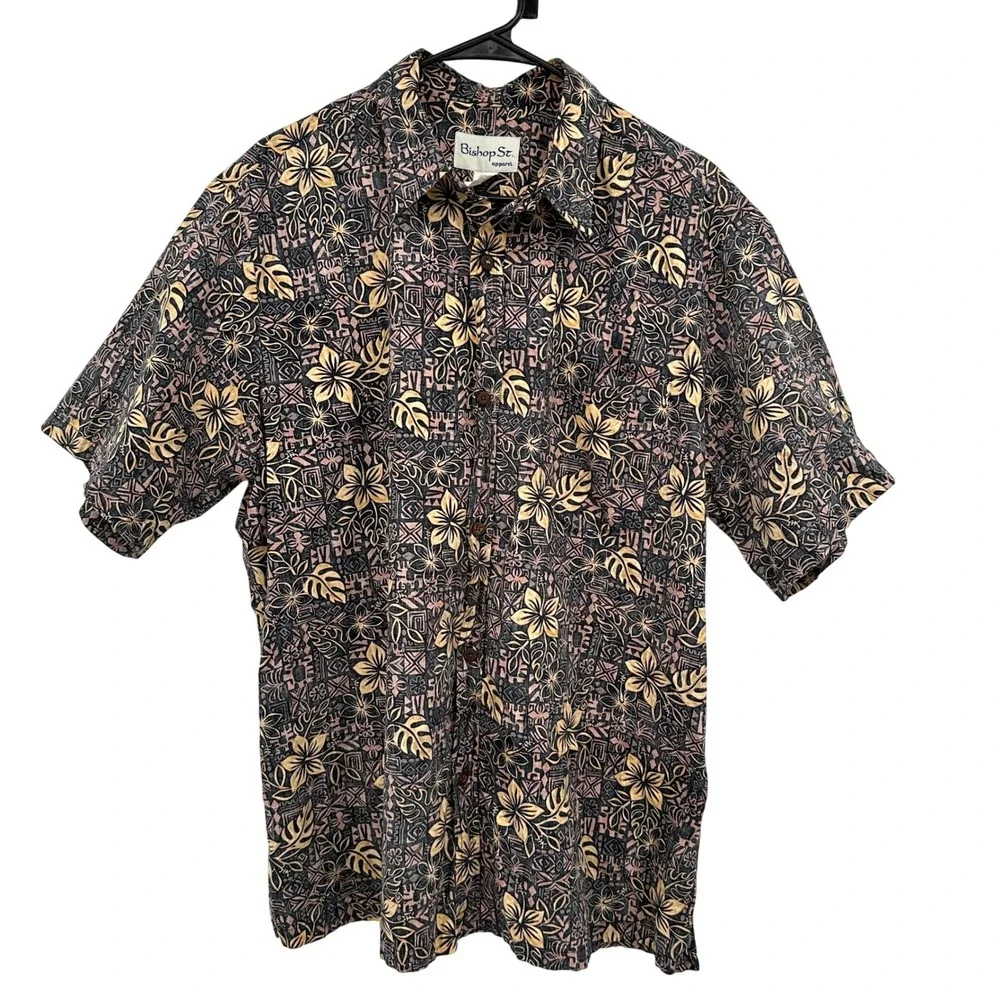 Vintage Bishop St Apparel Mens XL Hawaiian Shirt Cotton Tropical Made in Hawaii - Picture 1 of 6